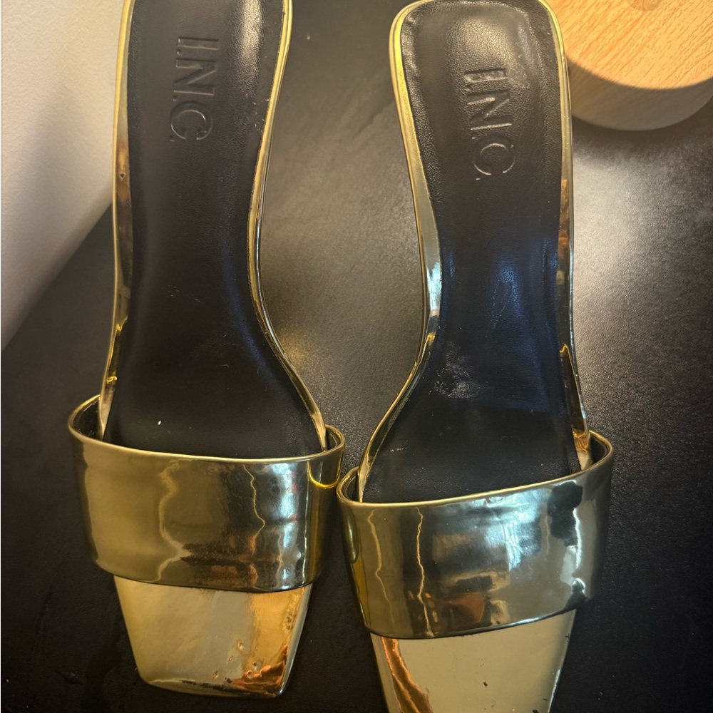 INC International Concepts Women's Gold Open-Toe Heels - Picture 3 of 3